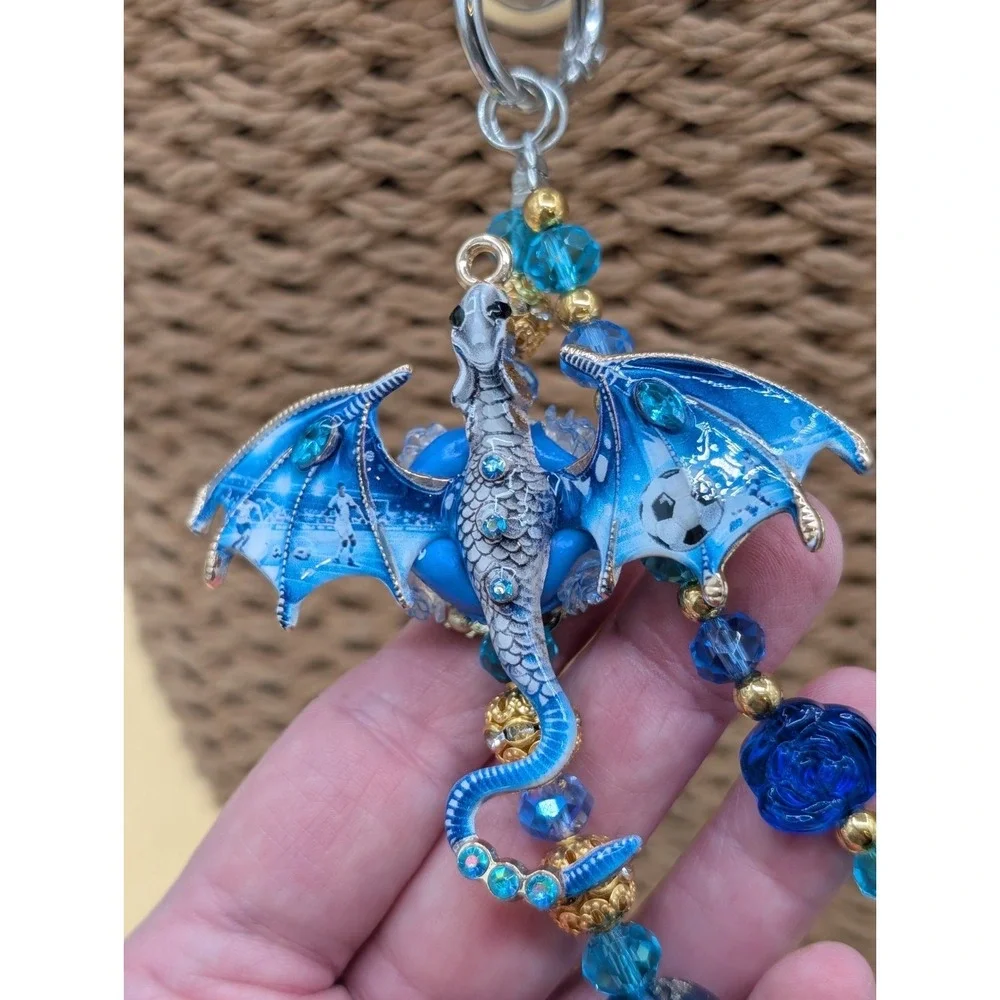 Blue & Gold Dragon Purse/Phone‎ Charm Beaded Handbag Accessory Jewelry Charm NEW